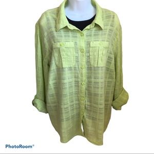 CJ Banks Sheer Light Green Button Down